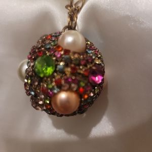 Multi-Colored Ball Necklace Encrusted w/Crystals-Faux Pearls